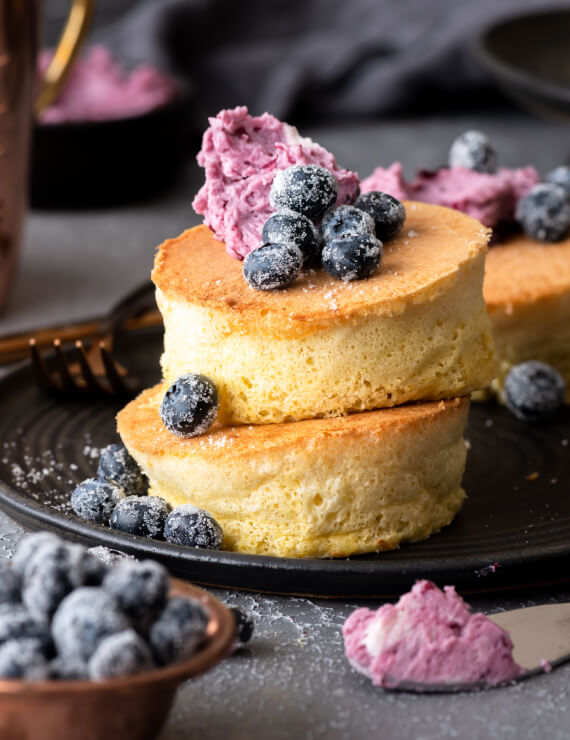 Japanese Soufflé Pancakes with Whipped Blueberry Butter