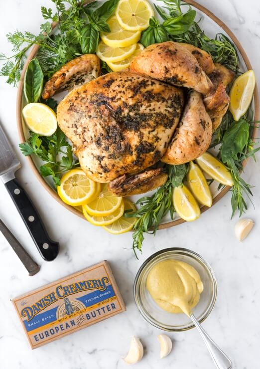 Danish Creamery Tarragon Butter Roast Chicken with Mustard Pan Sauce